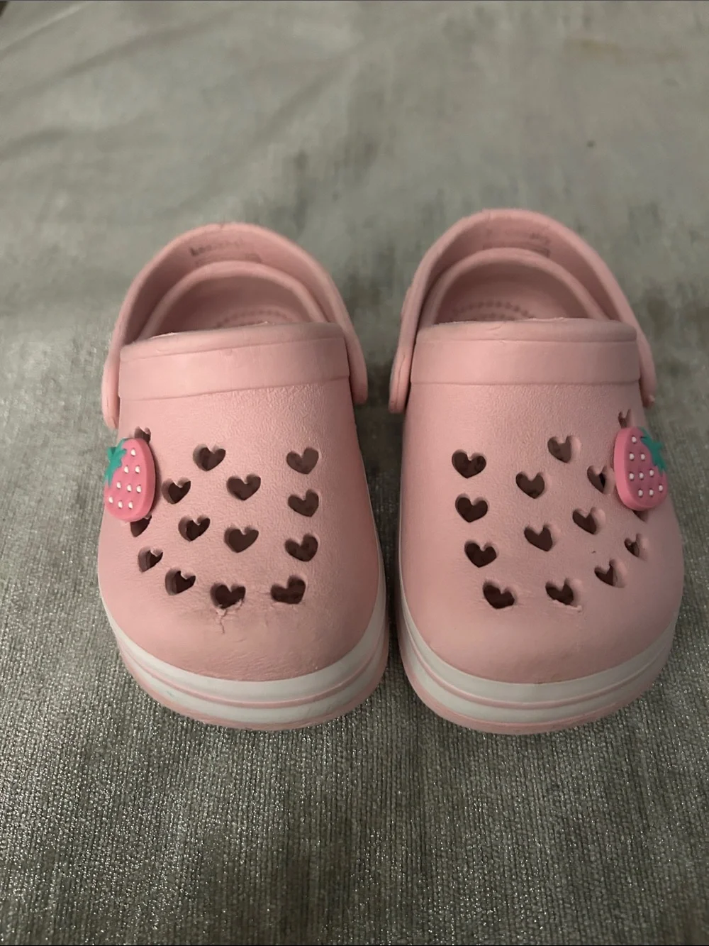 Kids Pink Heart-Detail Slip-On Clogs with Strawberry Charm